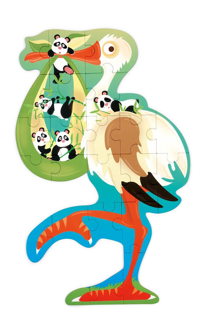 Miniature : Puzzle cigogne avec pandas entièrement assemblé – 24 pièces