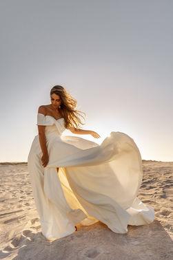 Miss Scarlett Bridal Lucia Bardot Satin Wedding Dress with Split