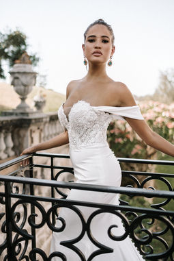 Zavana Bridal Bardot Lace and Crepe Wedding Dress