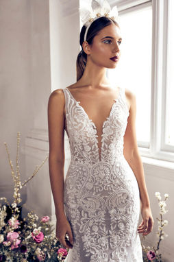 Zavana Bridal Plunge Shelley Beaded Wedding Dress with tulle bottom inserts