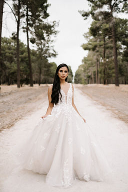 WA2519 White April Tulle Leaf Wedding Dress