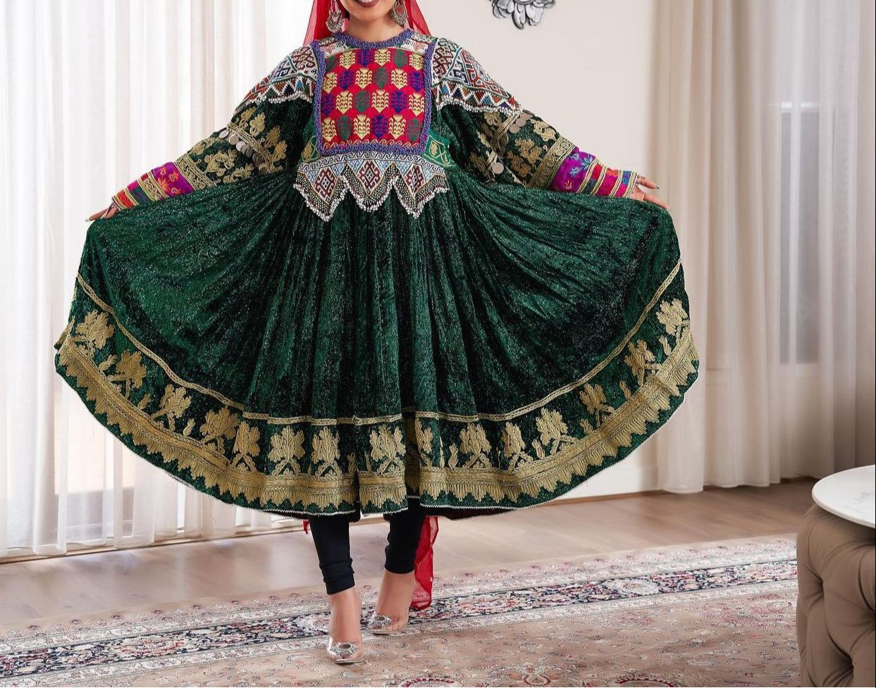 Green zari velvet dress