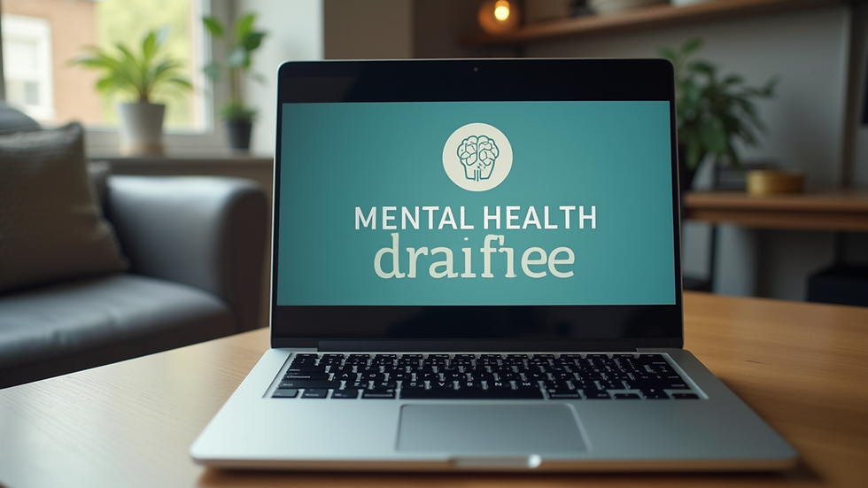 Eye-level view of a laptop showing an online training course on mental health
