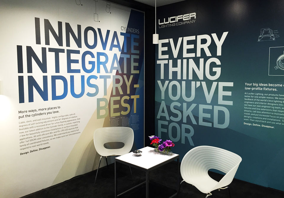 Large printed graphics for a seating area in a trade show booth