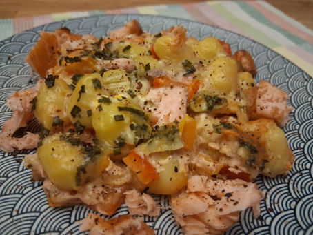 Gnocchi-Auflauf mit Gemüse & Lachs