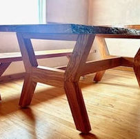 Custom Wood Table in natural stain with matching bench