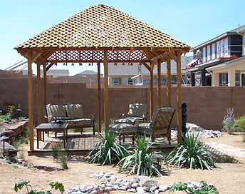 Custom wood shaded structure by Narrow Leaf Woodworks in Albuquerque