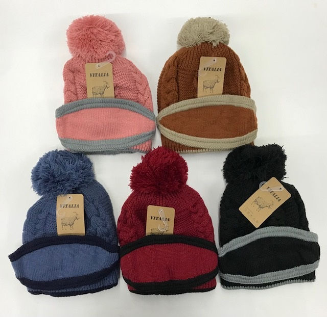 Thumbnail: Women PomPom Mouth Cover Beanie Hat #WHT-8752   12 PCS/SET
