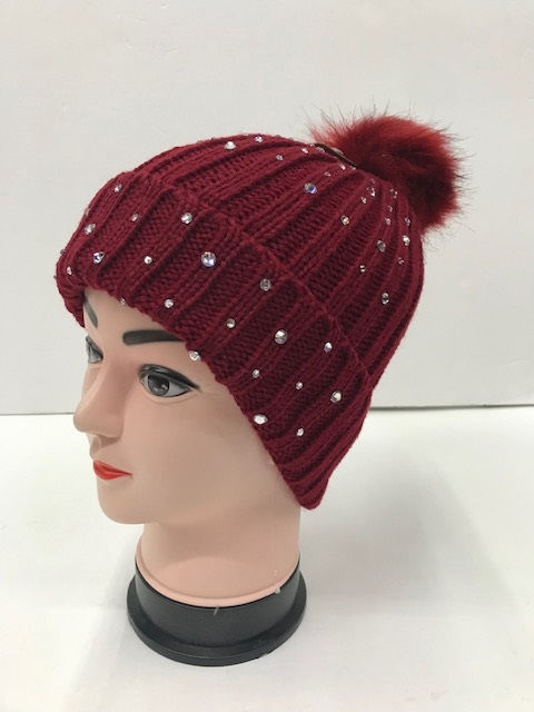 Thumbnail: Women Winter Bling Bling Pompom Beanie Hat #HT-8318  12 PCS/DOZEN