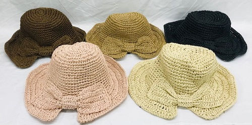 Thumbnail: Women Handmade Ribbon Bowtie Soft Straw Hat  SH-7809    12 PCS/DOZEN