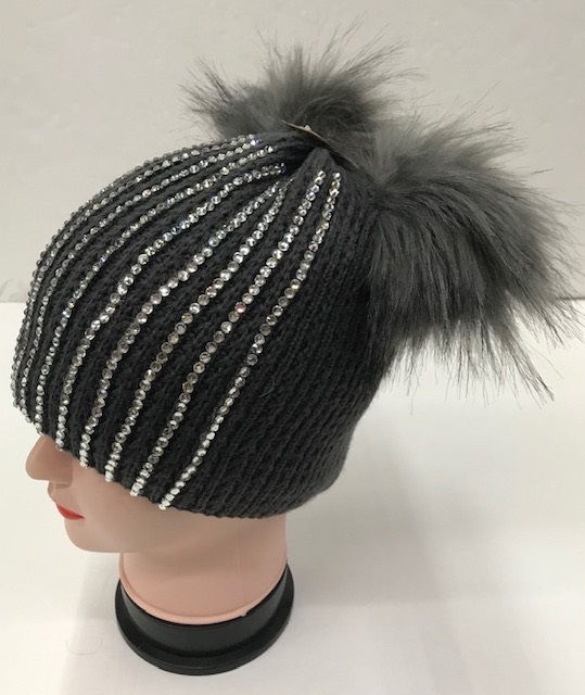 Thumbnail: Women Winter Bling Dual PomPom Beanie Hat #BH-8234   12 PCS/DOZEN