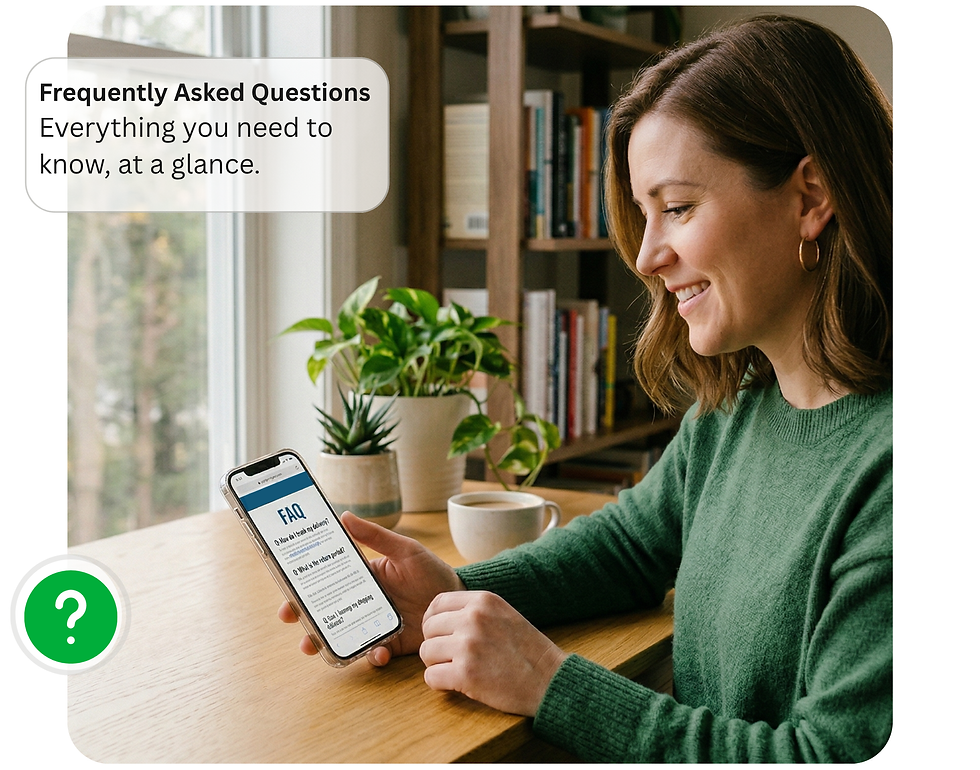 Woman looking the FAQ page on her cell phone