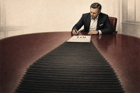 A business owner signs a short letter of intent casting the long shadow of a much larger transaction document.