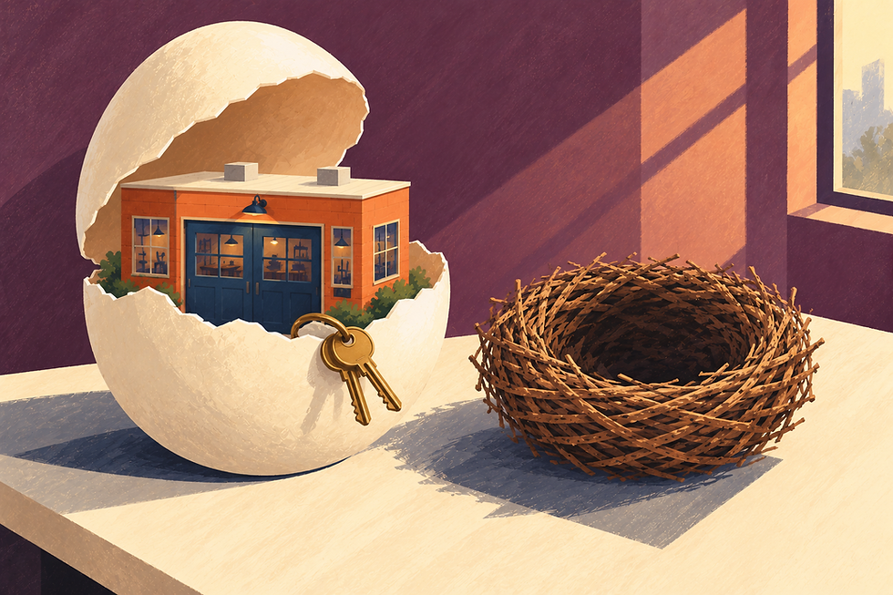 A nest egg holding a small business, illustrating retirement savings used to fund an acquisition.