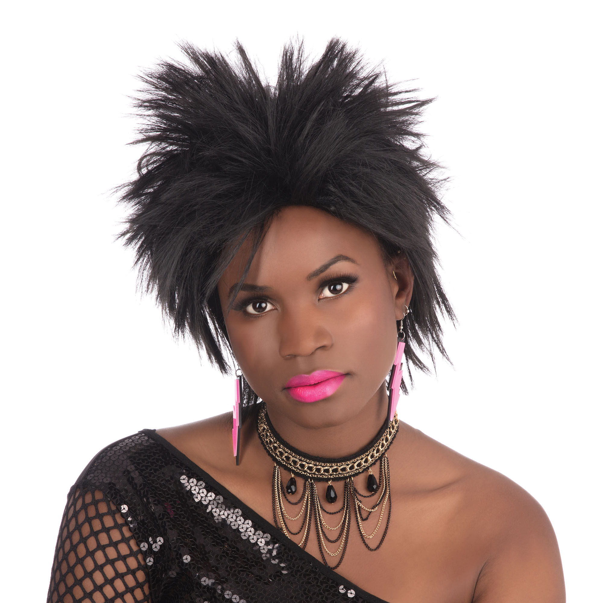 80s Rock Idol Black Wig