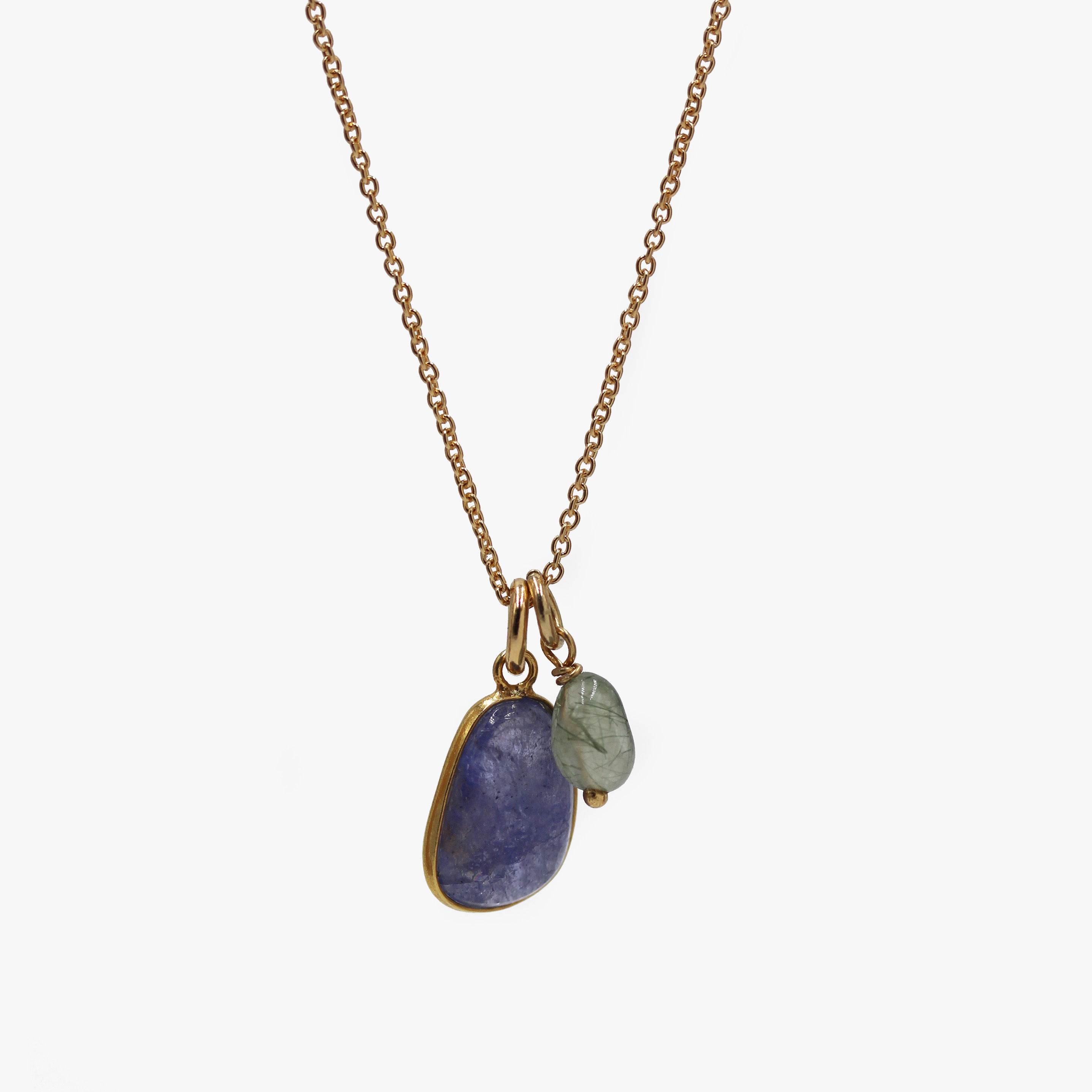 Collana pezzo unico in argento 925 con tanzanite e prehnite