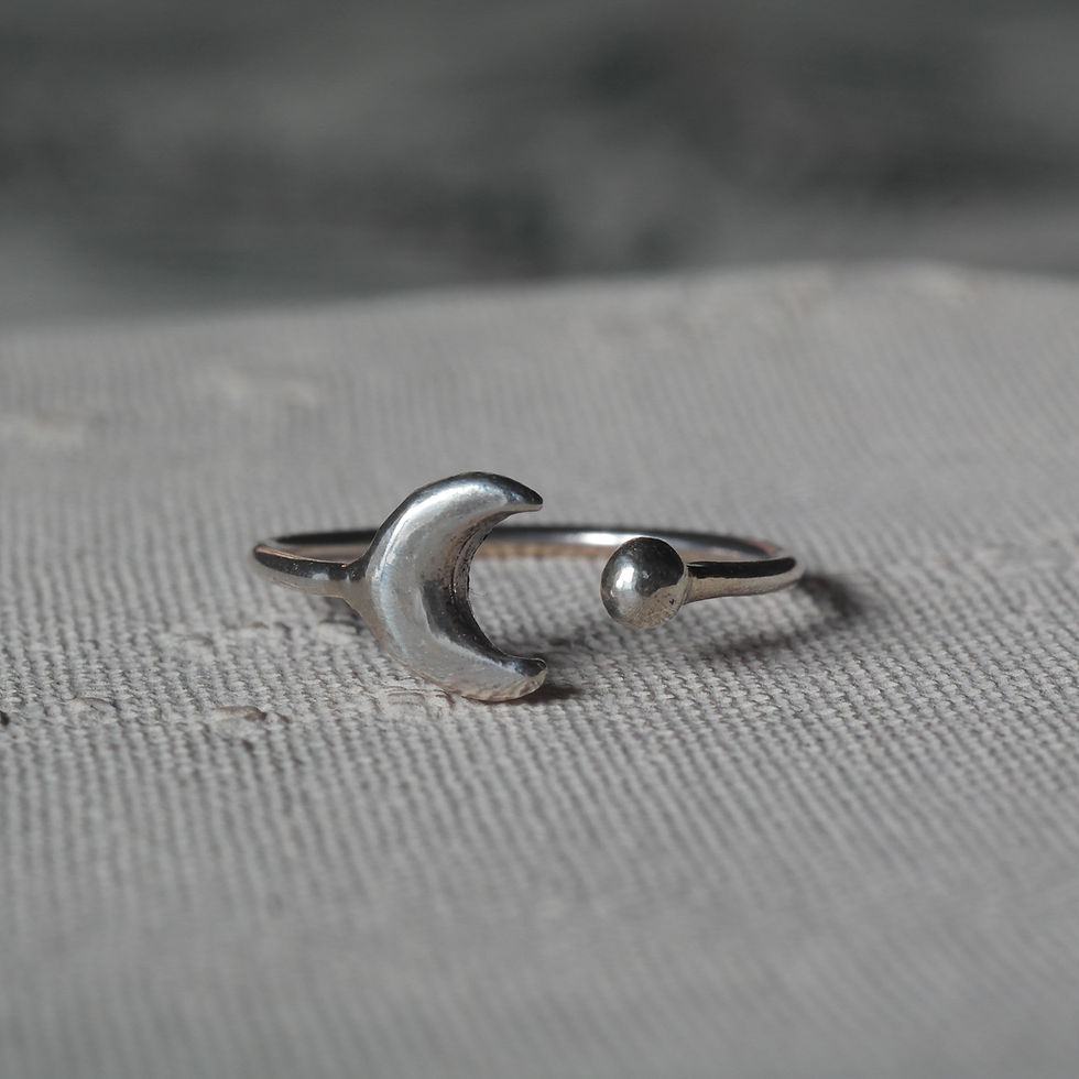 Miniatura: Anello aperto con luna e mini sfera in argento 925