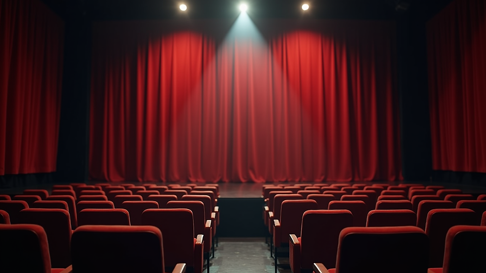Close-up view of a theatre stage with spotlight and empty seats