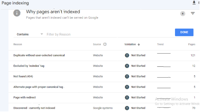 checking for indexed pages with GSC