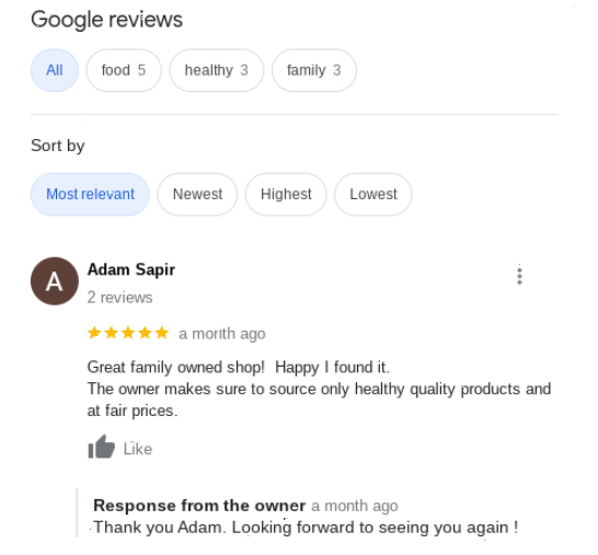 A Google review example for SEO for beginners