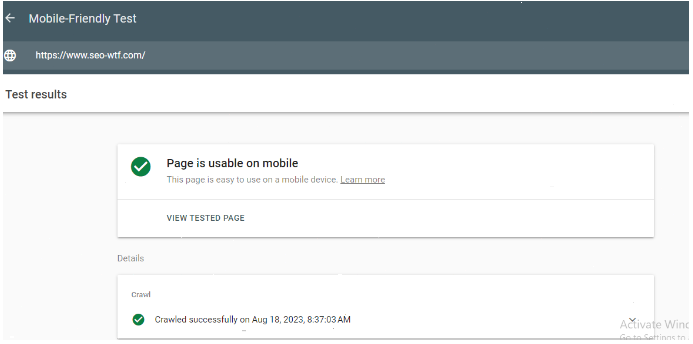 Google mobile friendly test results checker