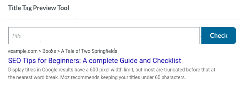 SEO beginners guide showing preview of title tag