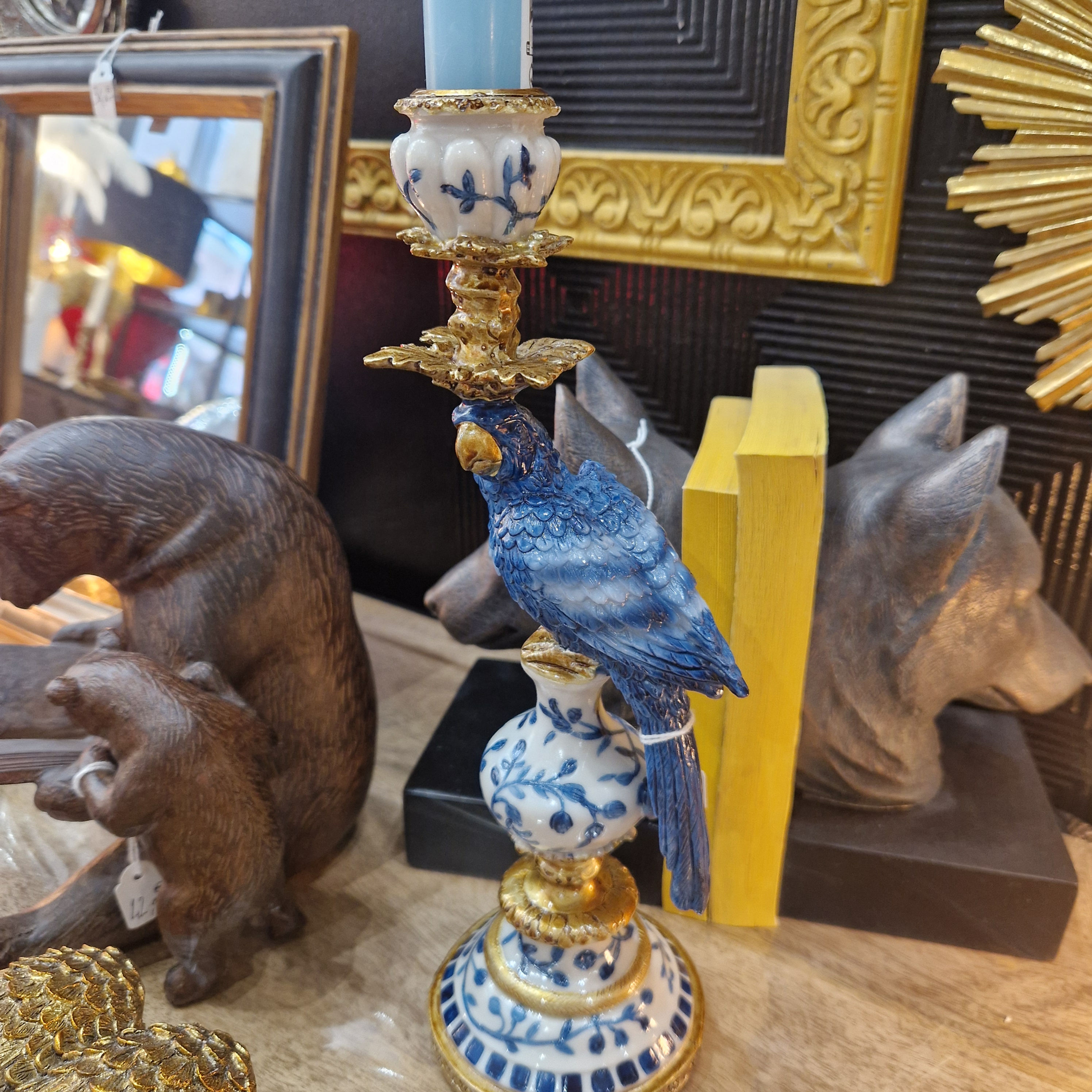 Bougeoir perroquet bleu vers la gauche