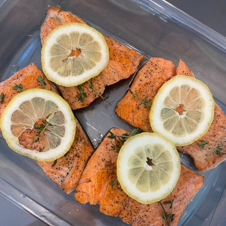 Fresh sockeye salmon meal-prepped in advance by chef Malea