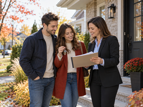 Premiers acheteurs devant leur nouvelle maison en Montérégie avec les clés en main