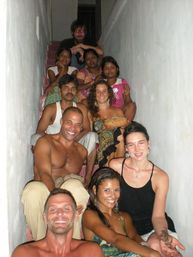 Group picture in the stairwell, Agonda, South Goa, India, circa 2010.