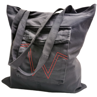 Sac fourre-tout gris foncé, poche et logo rouge