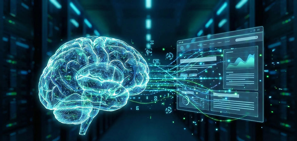 Illustration of AI systems analysing a website for search and discovery in Birmingham.