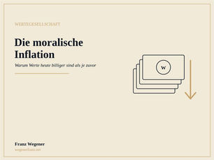 Illustration gestapelter Banknoten mit einem „W" in der Mitte und einem nach unten zeigenden Pfeil daneben – Titelbild zum Blogartikel „Die moralische Inflation – Warum Werte heute billiger sind als je zuvor"