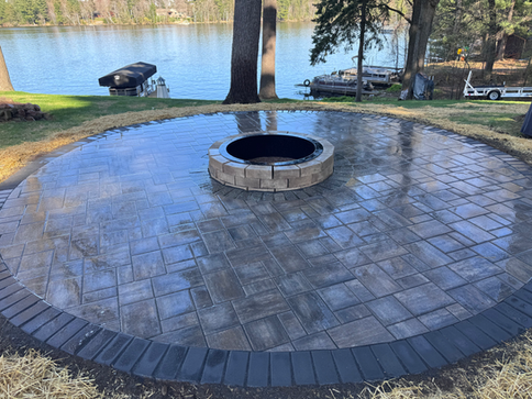 sunrise on the lake, patio paver seating area