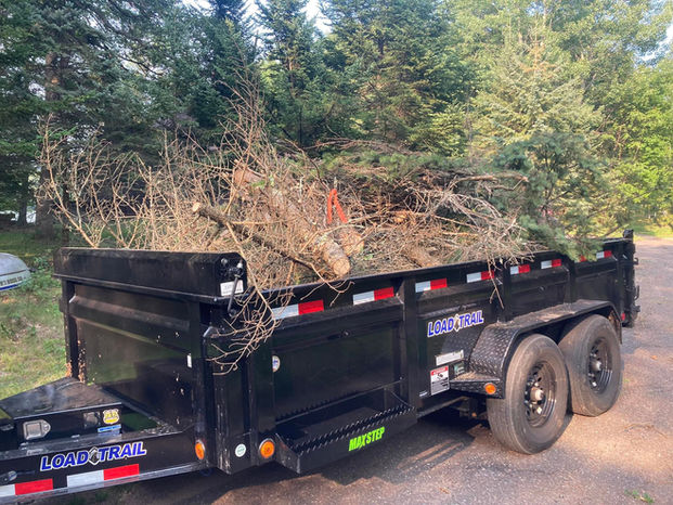 Dump trailer fully loaded with brush, to be removed from property.