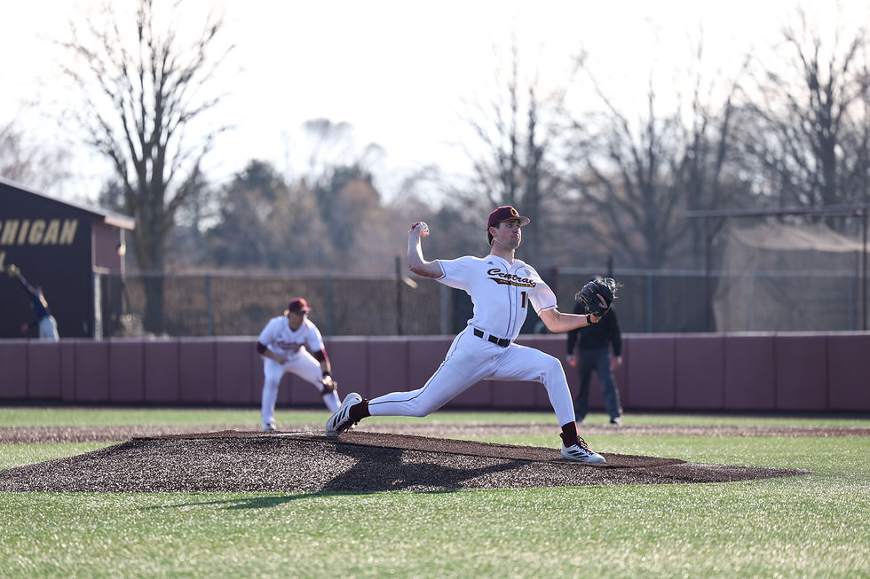Central Michigan University sophomore Jack Griffiths pitches the ball at Keilitz Field at Theunissen Stadium on the campus of Central Michigan University, Friday, March 20, 2026. The Toledo Rockets scored one run off of Griffiths. 