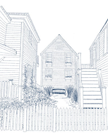 illustration of the wharf house, commercial street, provincetown 