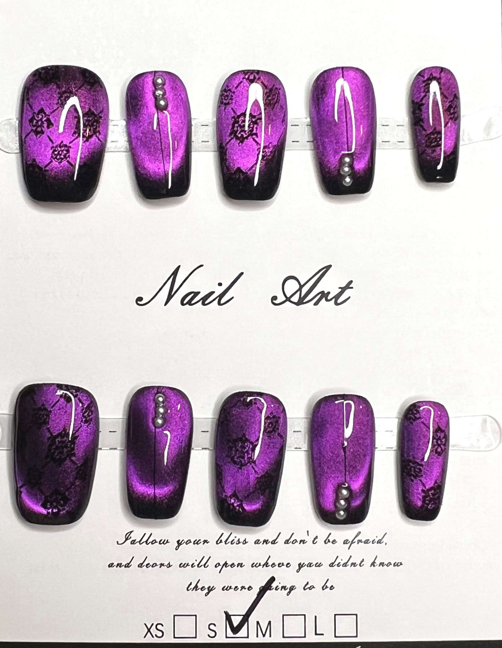 Medium Length, Coffin Style Handmade Press On Nails - Size: Small 