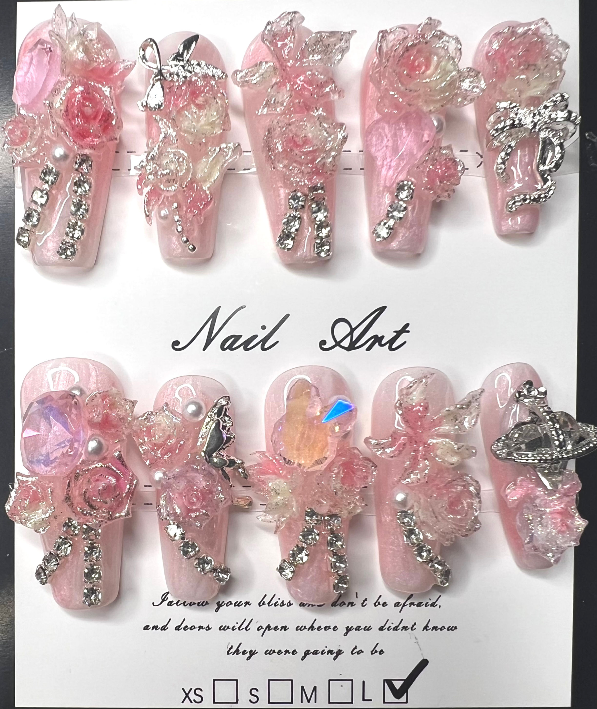 Long, Coffin Style Handmade Luxury Press On Nails - Size: Large