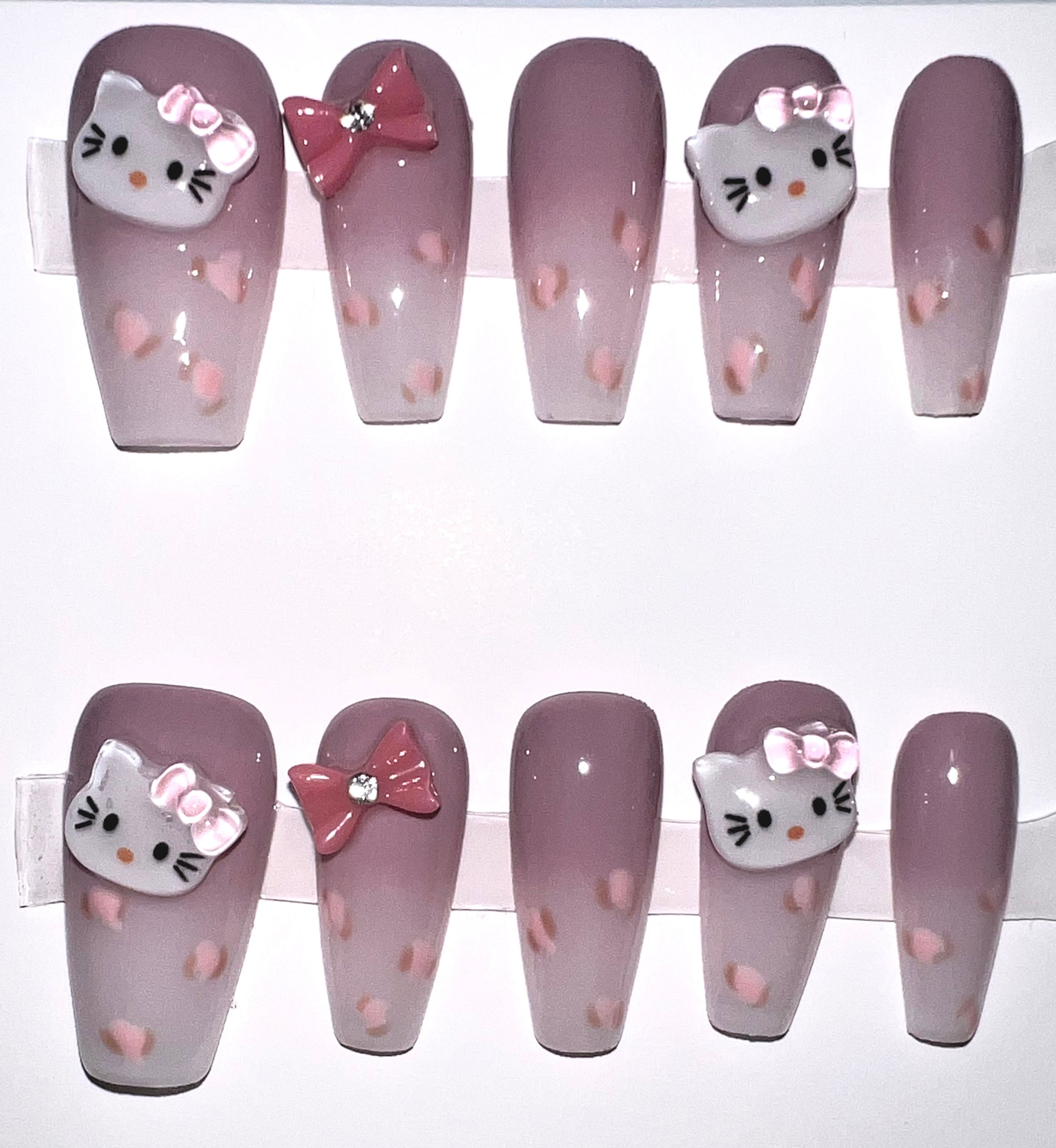 Long, Coffin Style Handmade Press On Nails - Size: Medium 