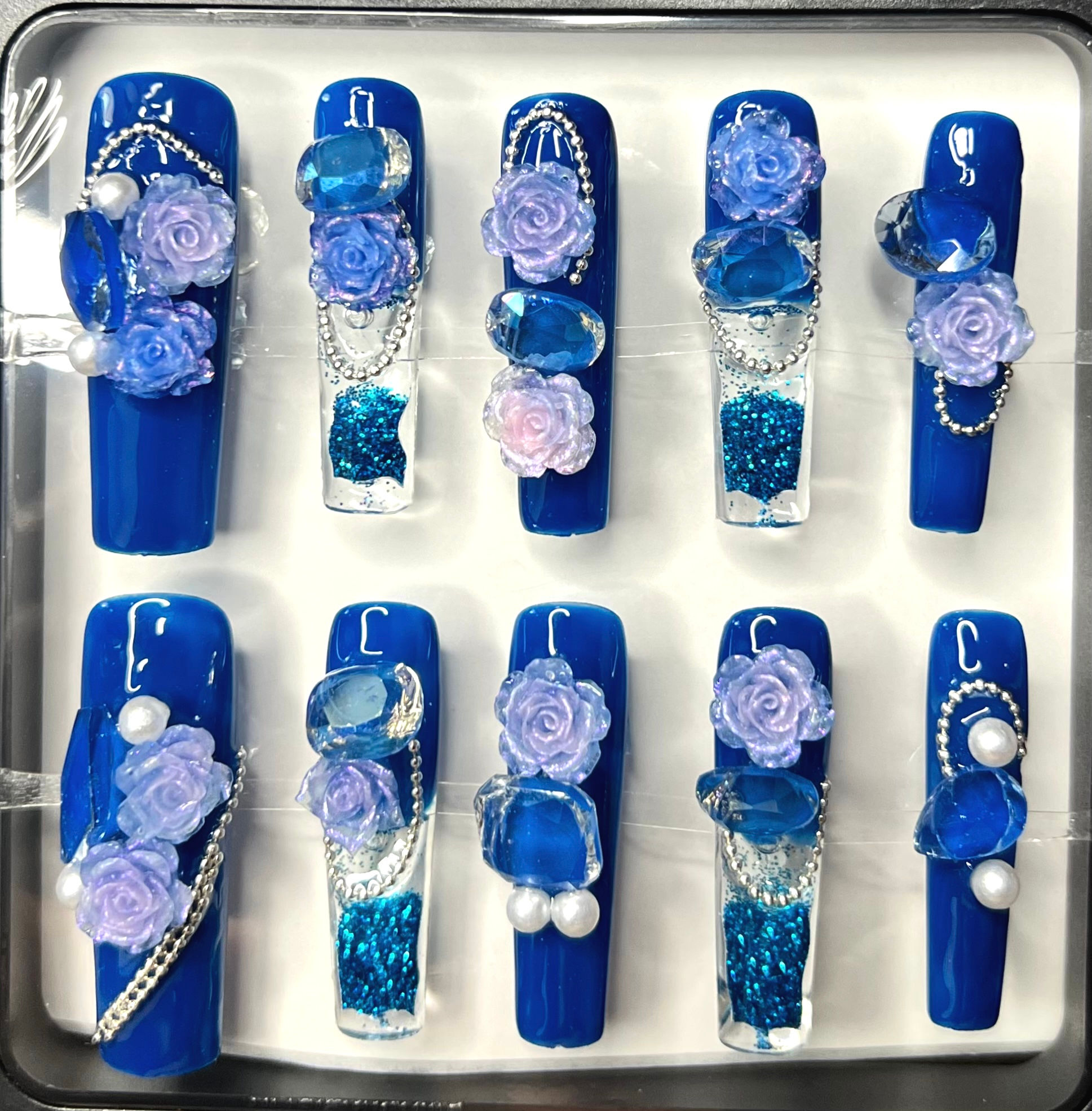 X-Long, Water Style Handmade Press On Nails - Size: Medium
