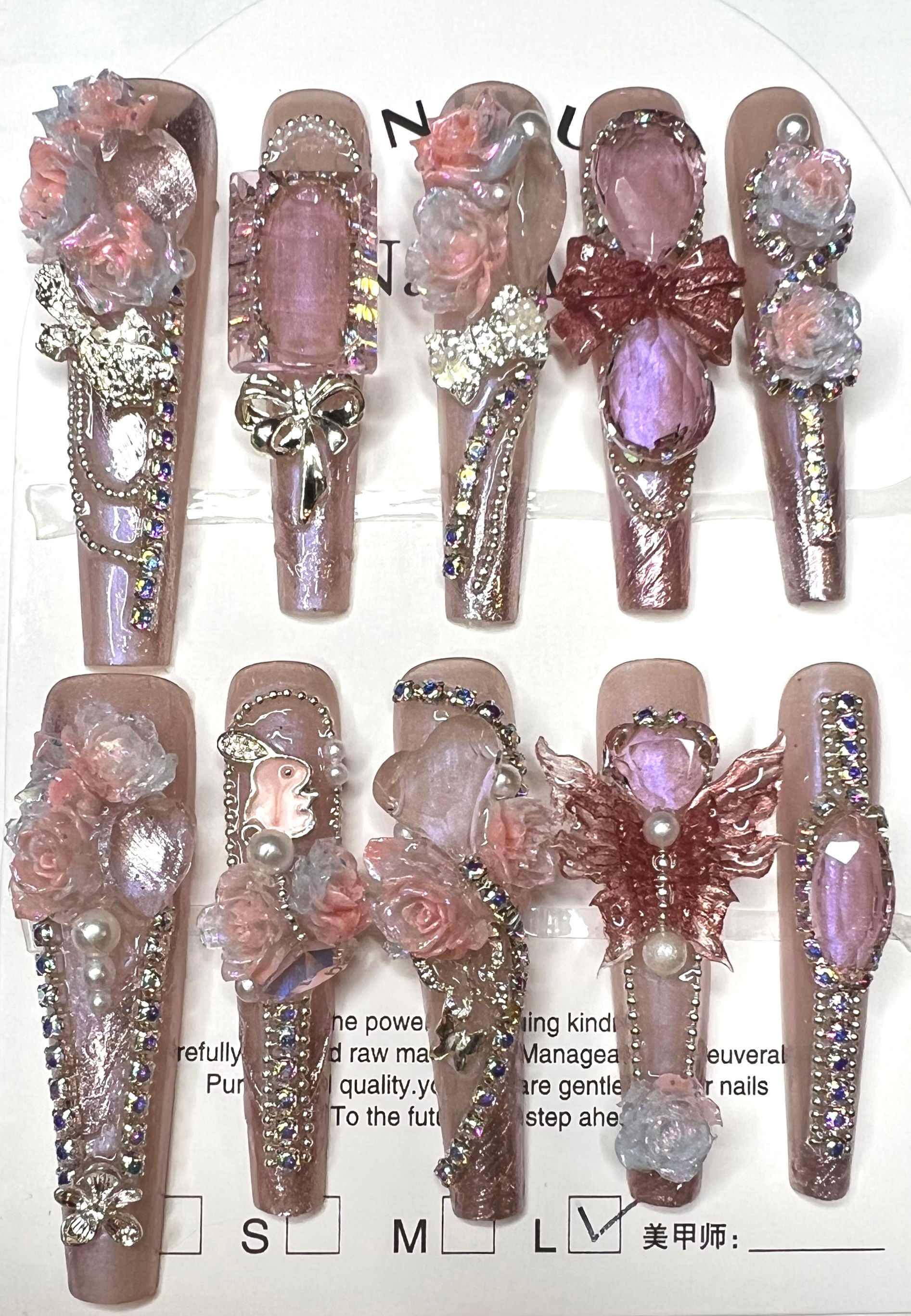XX-Long, Coffin Style Handmade Luxury Press On Nails - Size: Medium 