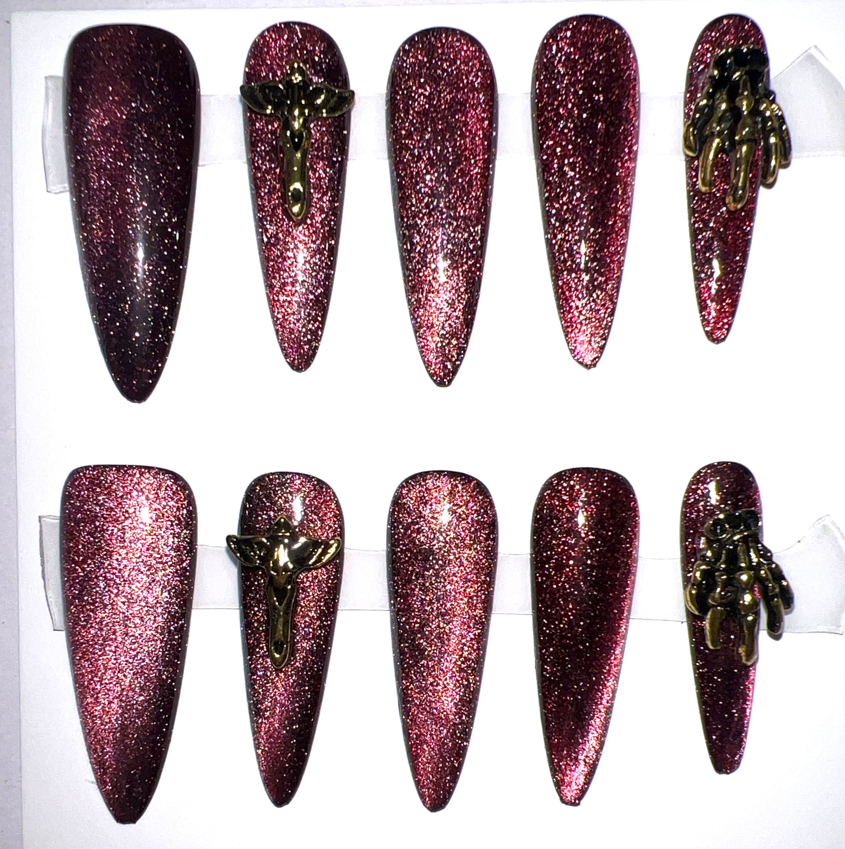 Long, Stiletto Gothic Style Handmade Press On Nails - Size: Medium 