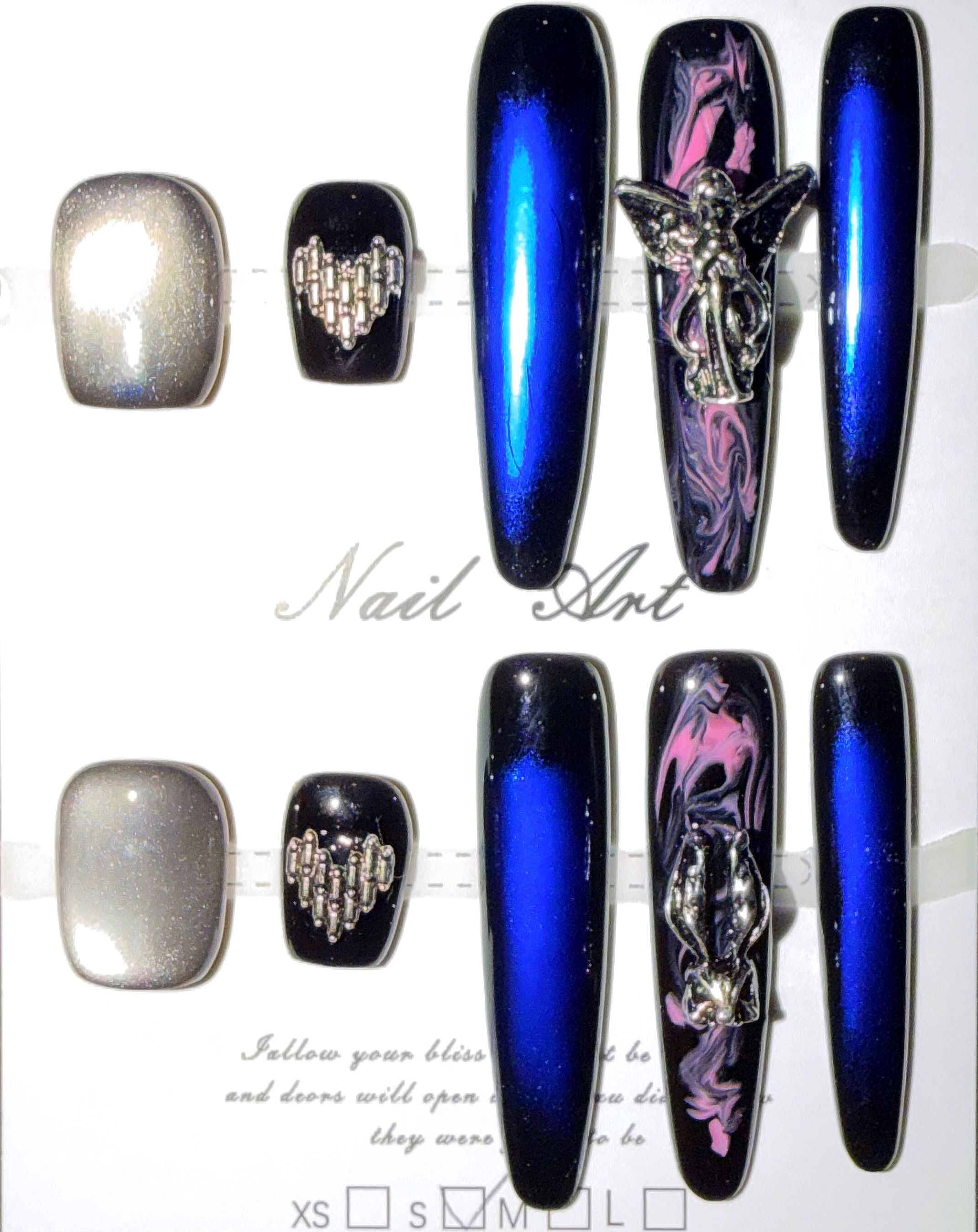 X-Long Oval & Short Coffin Style Handmade Press On Nail Set - Size: Small 