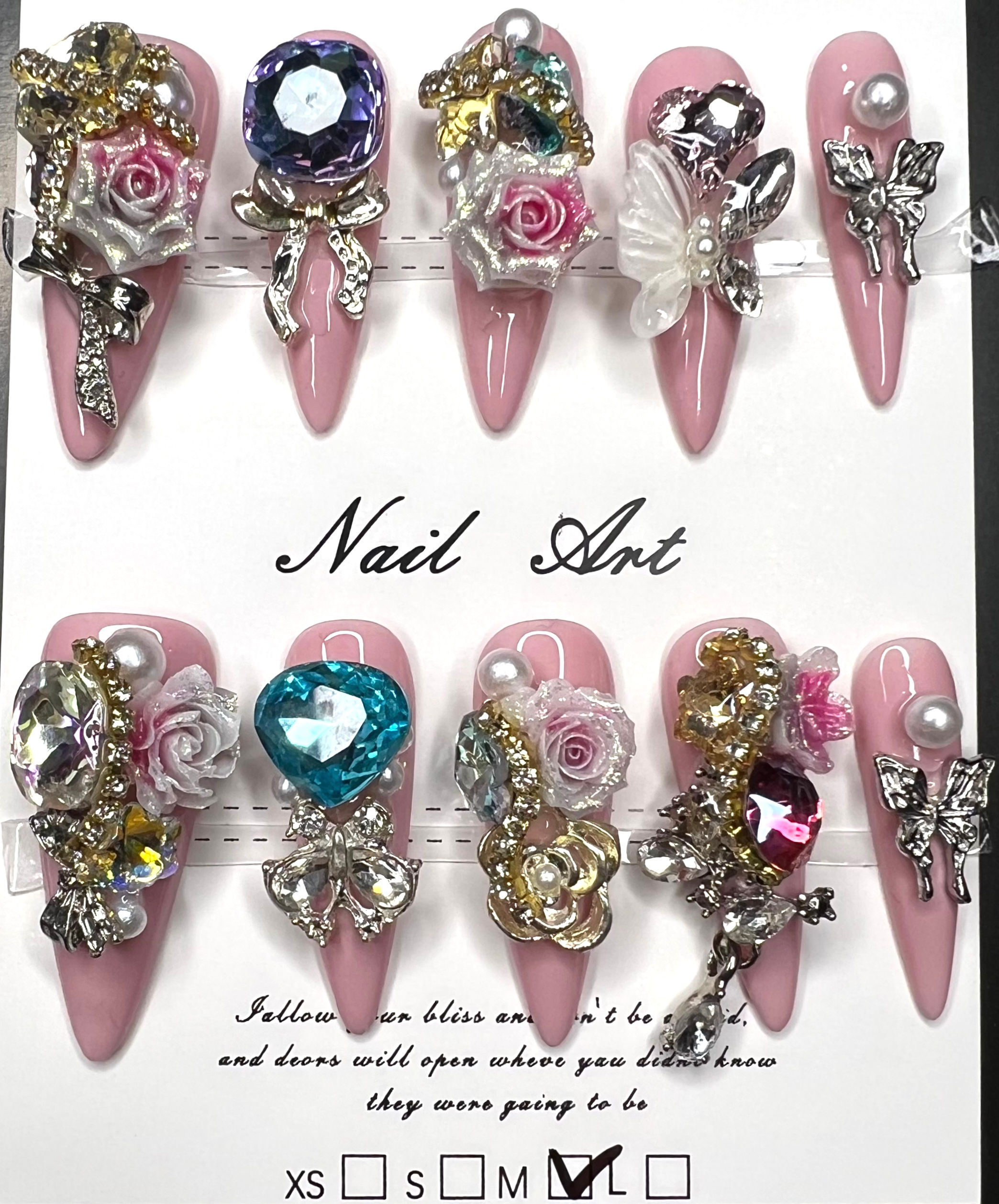 Long, Stiletto Style Handmade Luxury Press On Nails - Size: Medium 