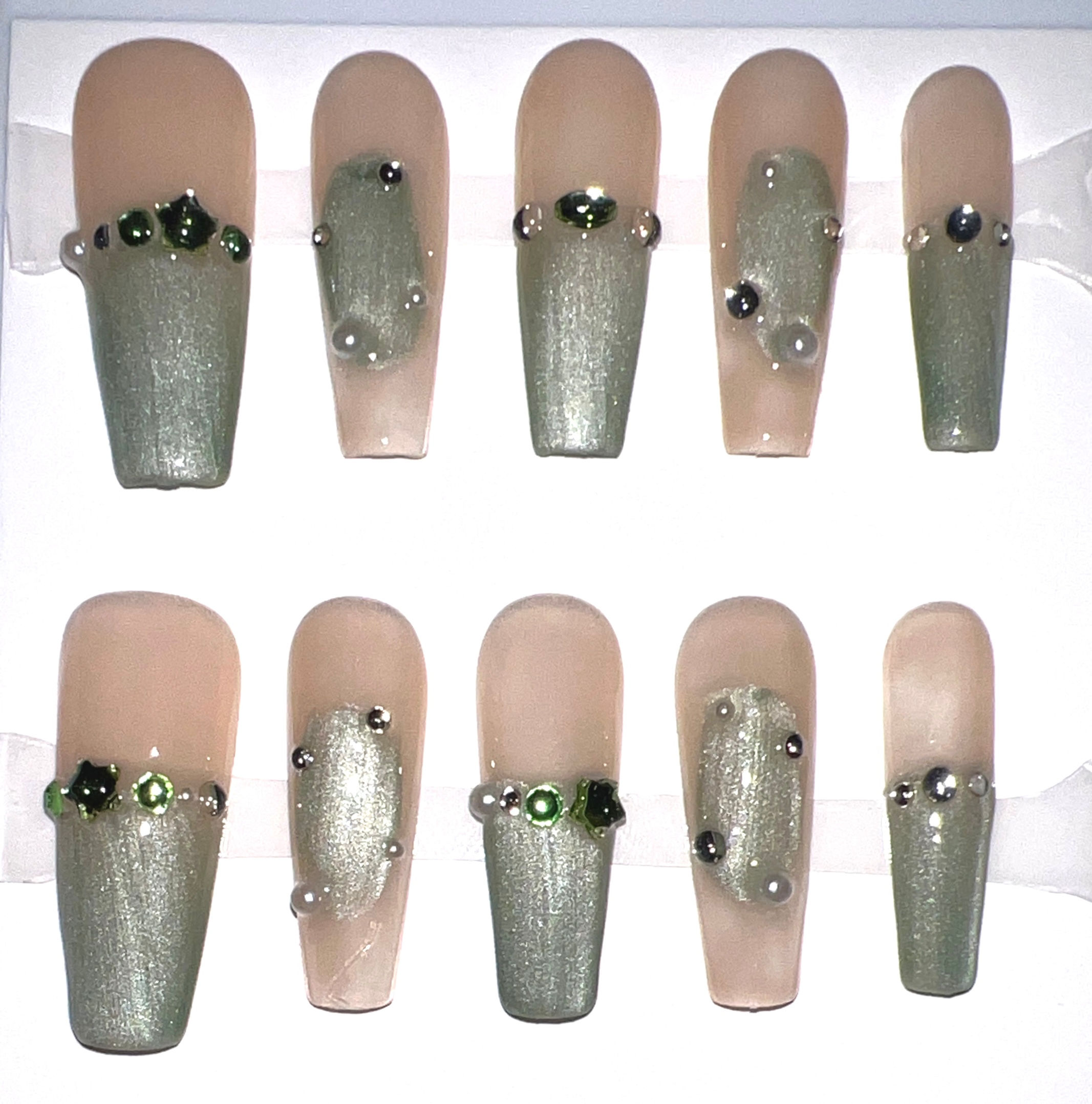 Long, Coffin Style Handmade Press On Nails - Size: Small 