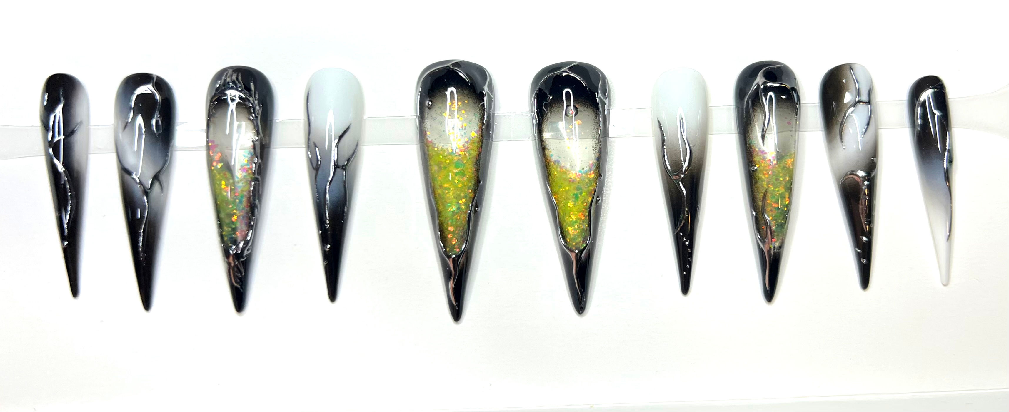 X-Long, Dragon Claw Premium Style,  Handmade Water Press On Nails -Size: Medium 