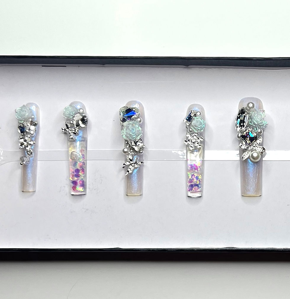 Thumbnail: XX-Long, Water Style Handmade Press On Nails - Size: Medium/Large 
