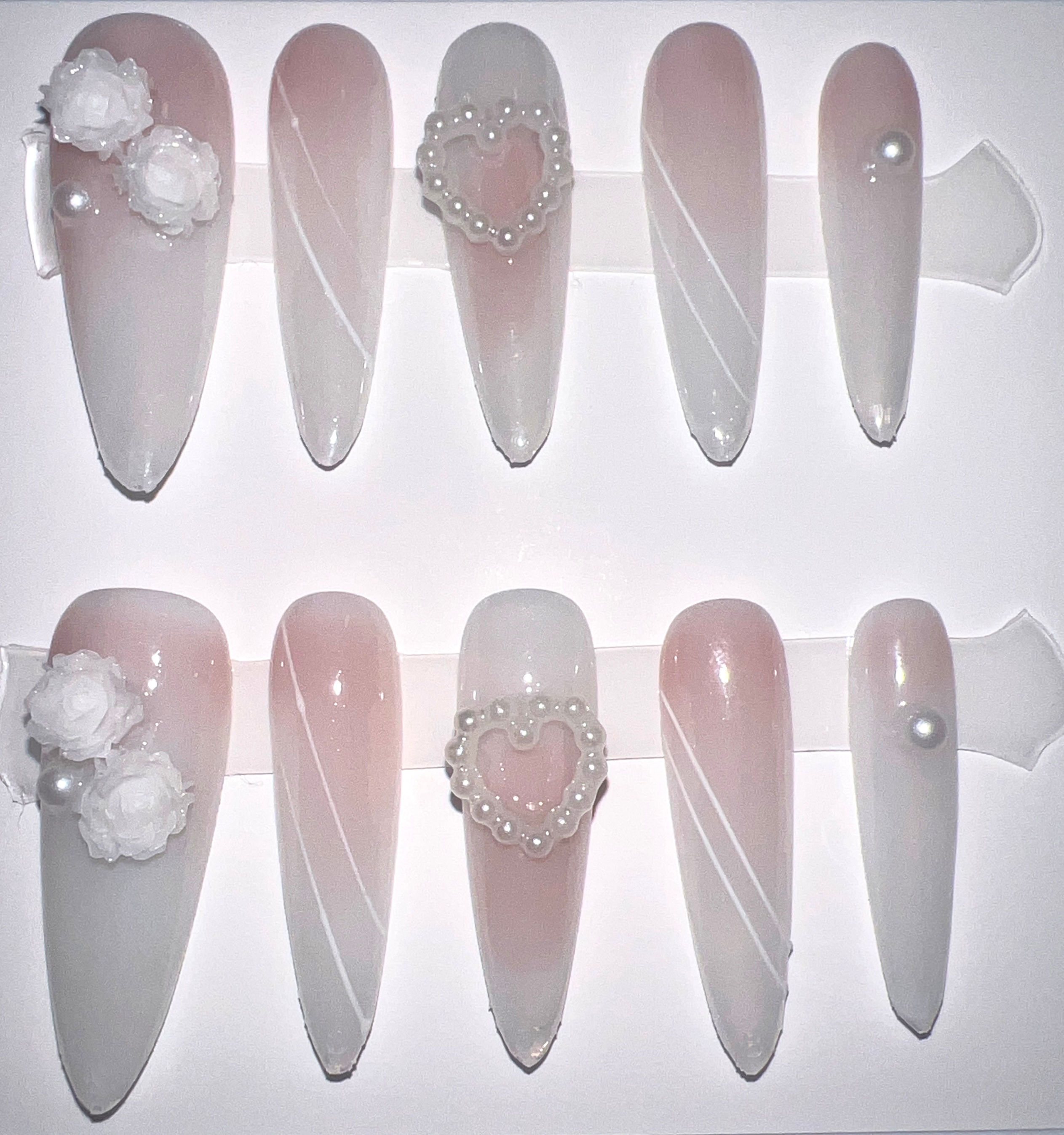 Long, Almond Style Handmade Press On Nails - Size: Small 