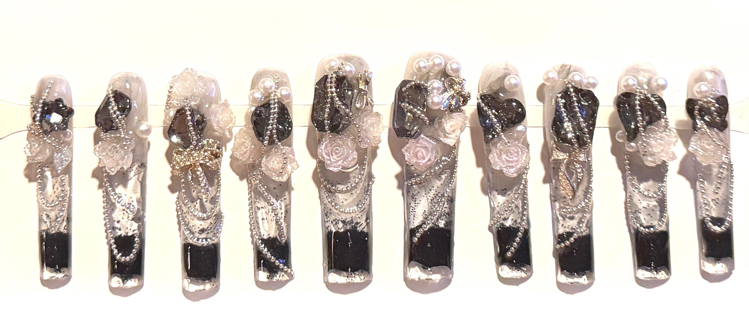 XX-Long,  Coffin Style Handmade Luxury Water Press On Nails - Size: Medium 